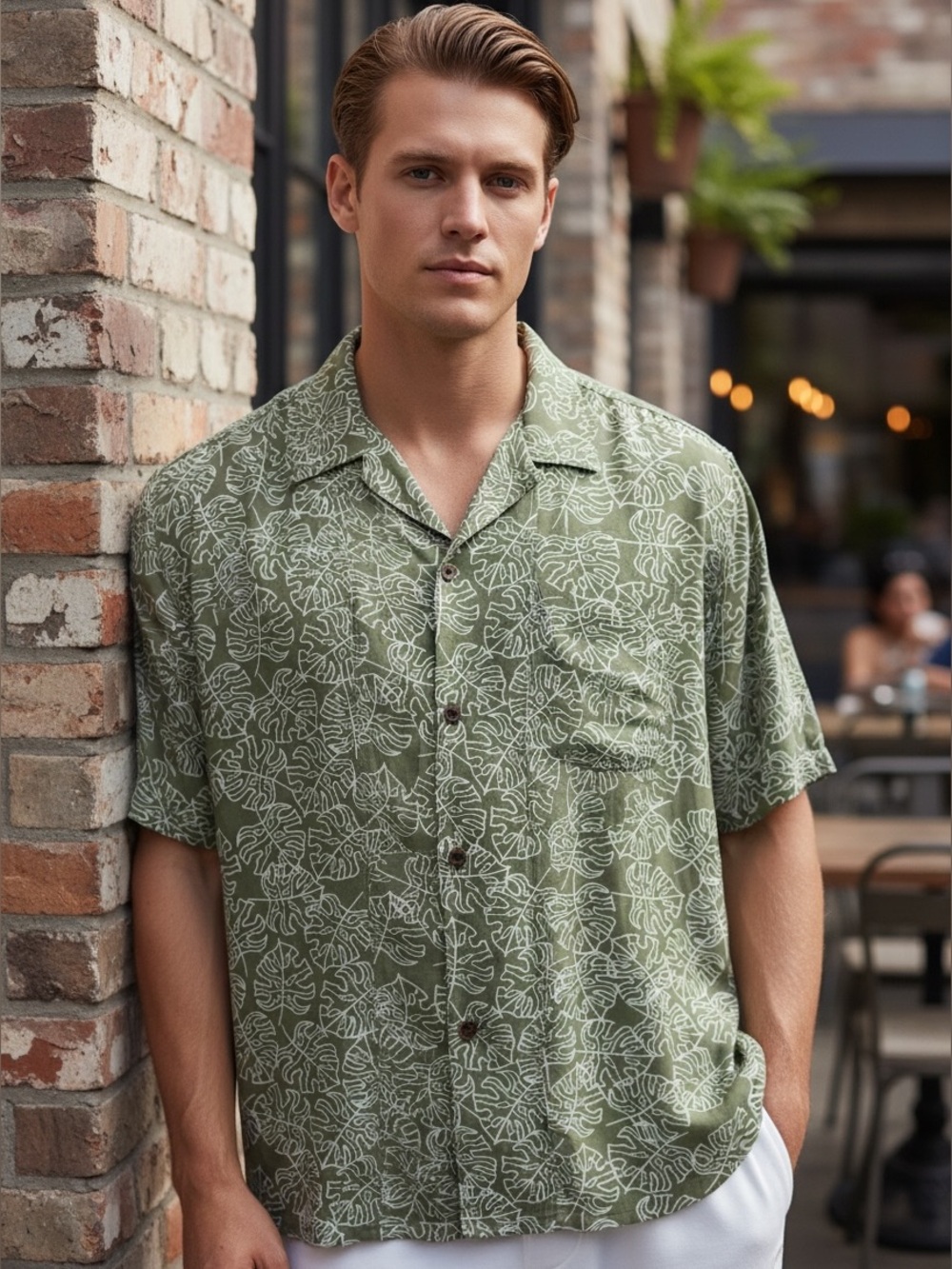 Makai Beach Hawaii XL Rayon Aloha Camp Shirt Green Monstera Leaf Tropical